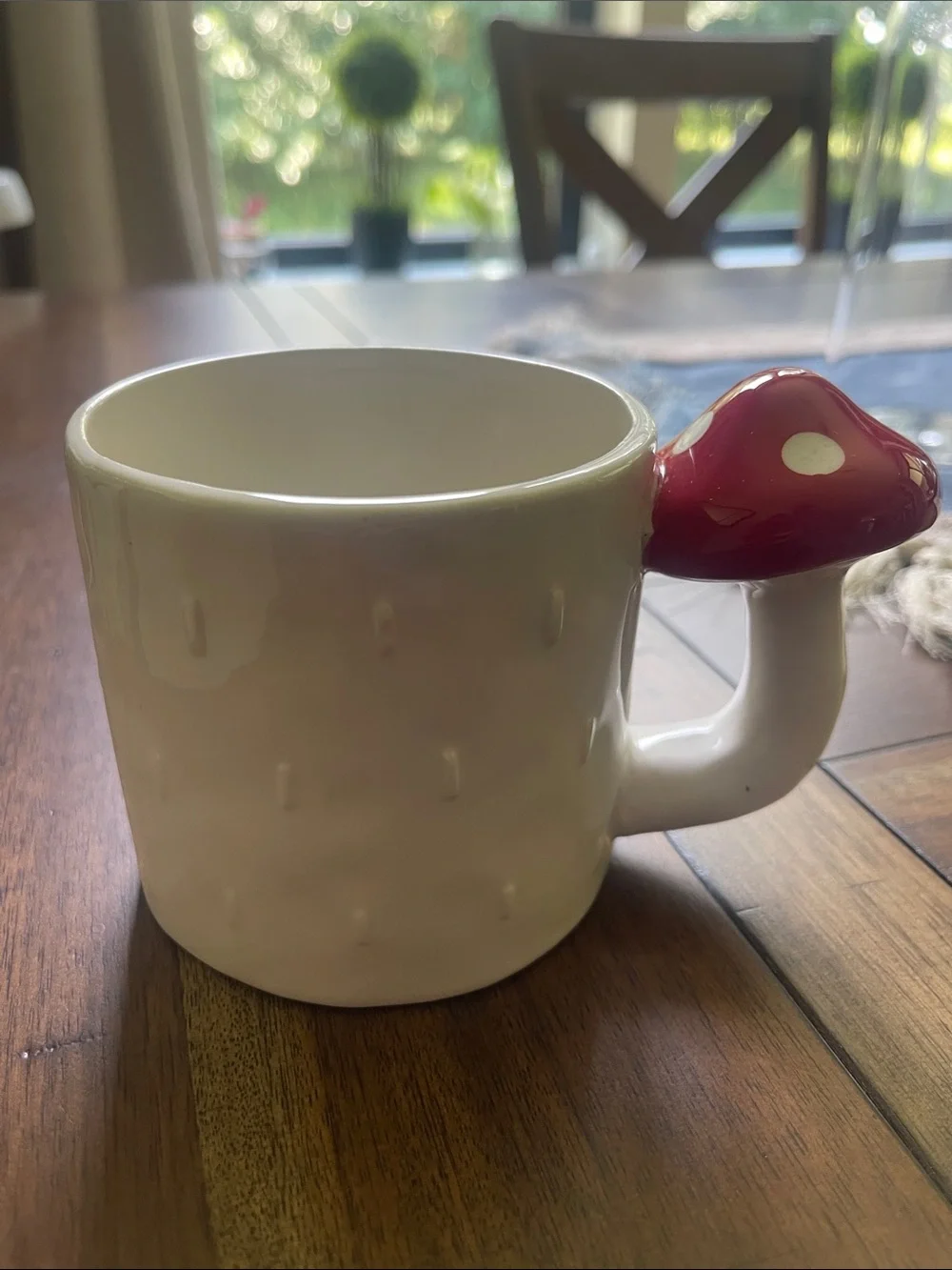 T.J.Maxx White Ceramic Mug with Red Mushroom Handle